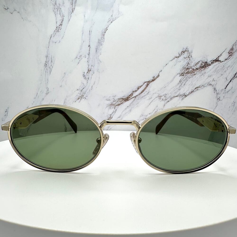 Prada Gold Frame Green Lens Brown Tortoise Temple Sunglasses - Picture 5 of 16